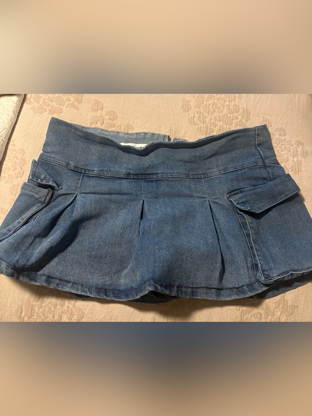 Almost Famous Light Blue Pleated Denim Mini Skirt